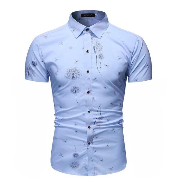 

short shirts men summer sleeve shirt dandelion pattern business formal casual office work daily life white blue navy men's, White;black
