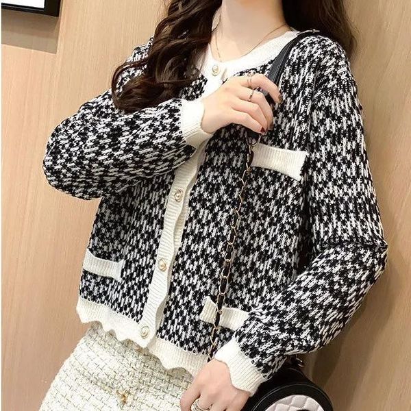 

women's knits & tees 2021 autumn style small fragrance short sweater coat korean western knitted cardigan women trendy, White