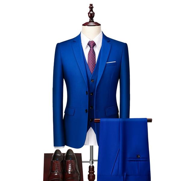 

men's suits & blazers ( jacket +vest +pants) high-end pure color business slim suit groom wedding dress tuxedo formal 3 pieces, White;black