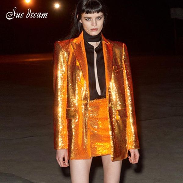 

women's jackets 2021 golden blingbling full sequin single button long sleeve mid-length coat bodycon club party, Black;brown