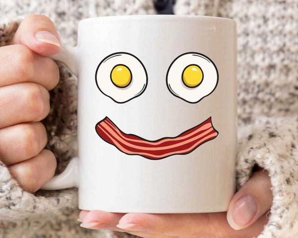 

mugs bacon egg smile printed coffeemug