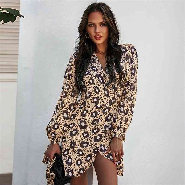 

floral print long sleeve wrap dress elegant v neck spring autumn office ladies vintage short es 210427, Black;gray