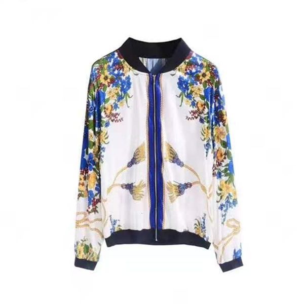 

hoodies european and american women's clothing spring 2021 long sleeve zipper flower tassel printed fashion silk coat 034q, Black