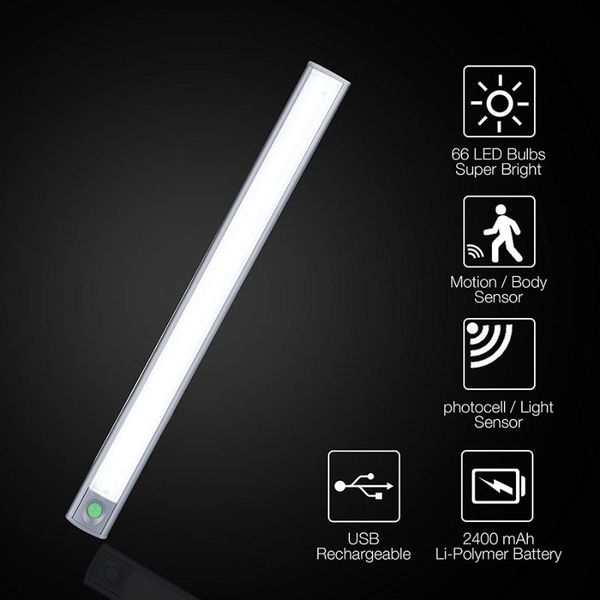 

15/33leds under cabinet light usb rechargeable pir motion sensor led closet aluminum night lighting for wardrobe pantry