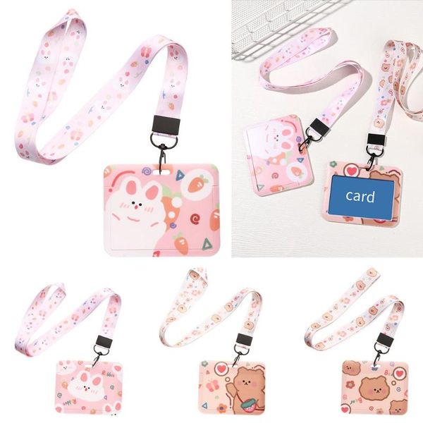 

card holders bear organizer bag with lanyard cartoon holder cover business pack, Brown;gray