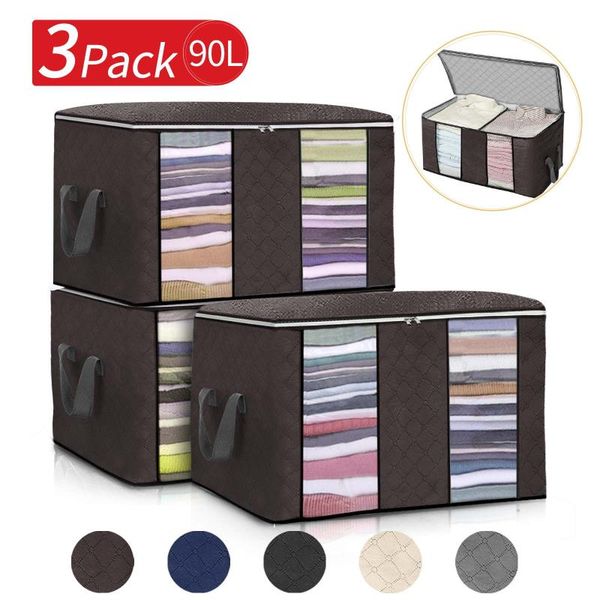 

storage bags 3packs foldable quilt boxes home organizer clothes blanket closet sweater sorting pouches cabinet container