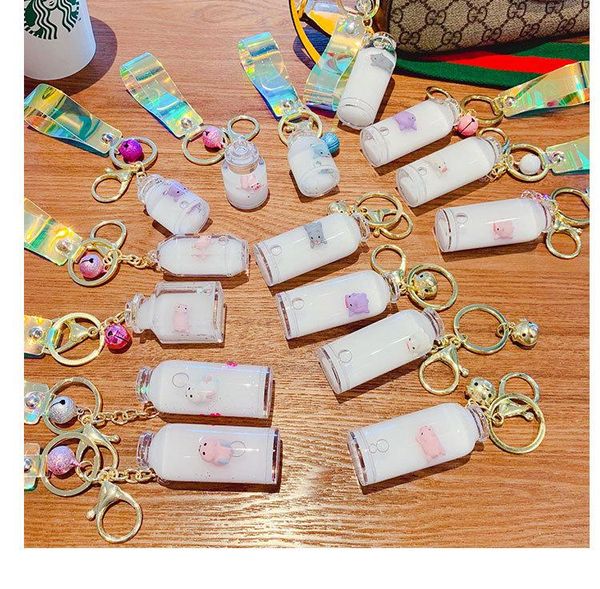 

keychains floating milk pig liquid pendant key chain quicksand drifting bottle into oil piggy bag, Silver