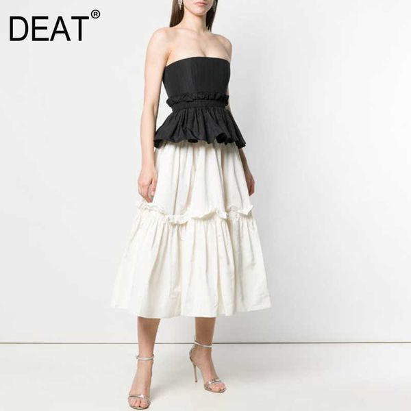 

[deat] summer fashion high waist knee-length sleeveless splicing loose temperament elegant dress women 13q577 210527, Black;gray