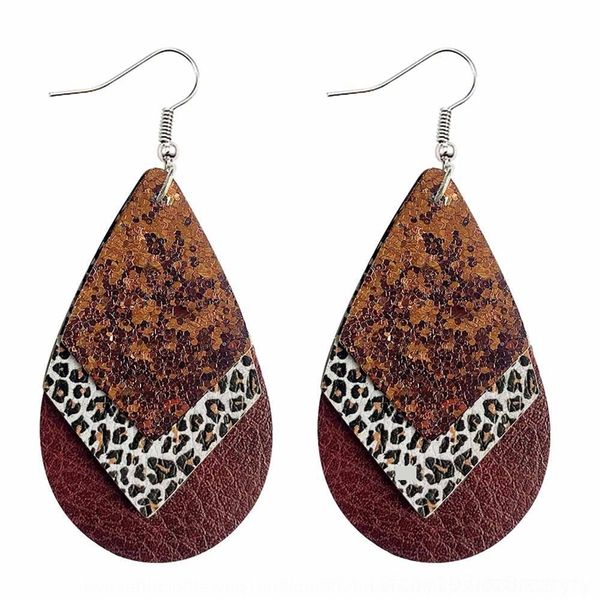 

s2G multi layer glitter leopard print drop and studmulti layer glitter leopard print drop leather and earrings leather earrings, Golden;silver