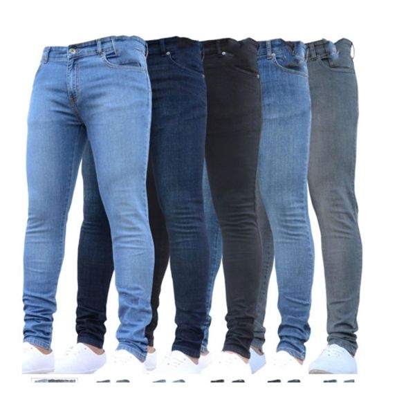 

jeans men streetwear boyfriend pencil pants solid autumn winter skinny jean hip hop goth punk clothes plus size denim trousers x0621, Blue