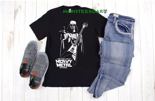 

find your lack of heavy metal space wars alien music black t-shirt, White;black