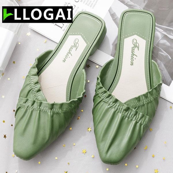 

summer lady slides baotou semi-slippers women wear pointed flat-bottomed fashion lazy slippers shoes1, Black
