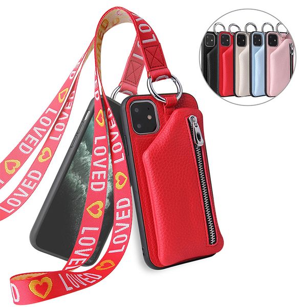 Leder-Handyhüllen mit Lanyard-Designer-Geldbörsen für iPhone 12 Pro Max 11 Xs Xr Samsung Galaxy Note 20 Ultra S10 S20