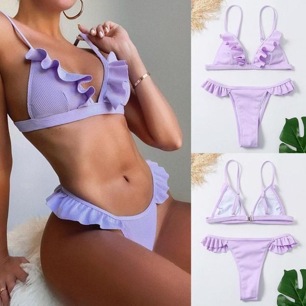 

women's swimwear 2021 push up bikinis swimsuits ruffle set beachwear cut bathing ribbed bikini thong high suits o3m8, White;black