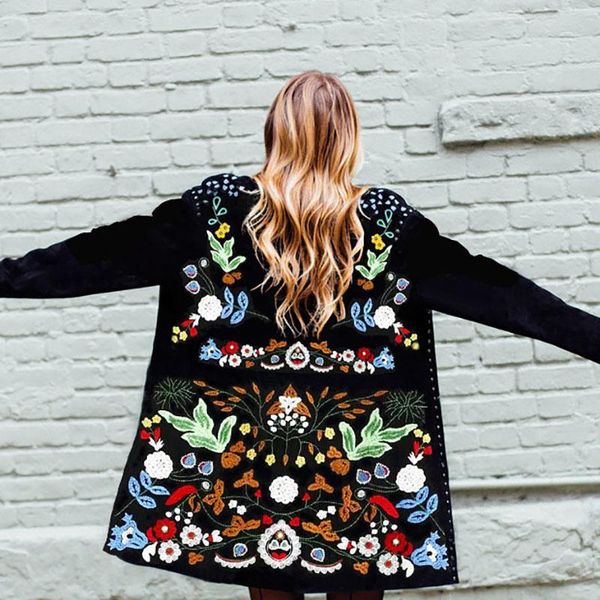 

women's wool & blends wepbel autumn fashion cardigan casual long-sleeved coat o-neck loose patchwork jacket, Black