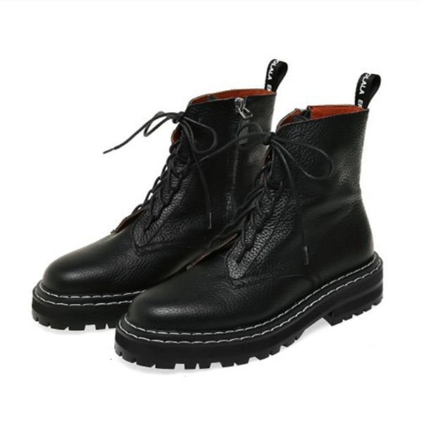 

boots thick women's shoes 2021 bandage circle head, Black