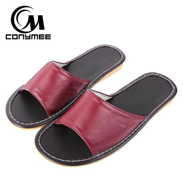 

slippers female home indoor flip flops summer 2021 leather sandals beach non-slip men women casual shoes bath, Black