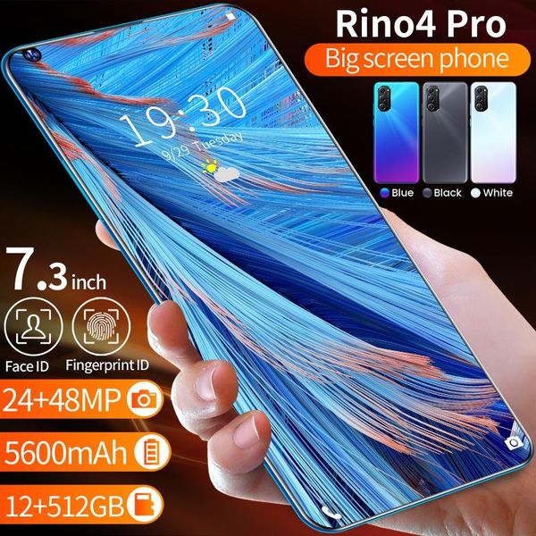 

cell phone pouches smartphone global version rino4 pro 7.3 inch water drops cellphone screen snapdragon 855 android 10.0 mobile phones 5600