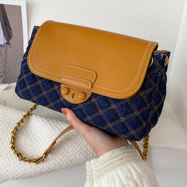 

evening bags bag female autumn all-match messenger 2021 trendy fashion rhombus chain denim one-shoulder texture small square