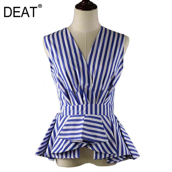 

women multi color big size striped ruffles all-match shirt slim vest v-collar sleeveless fashion tide summer 210421, Black;white