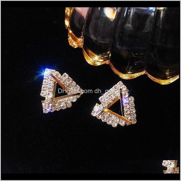 

drop delivery 2021 fashion bridal wedding jewelry shining full rhinestones crystal triangle dazzling stud earrings for women gift jlry5, Golden;silver