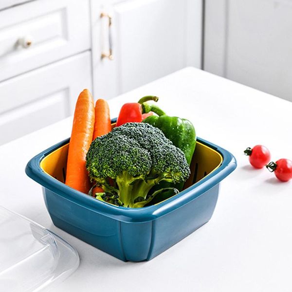 

storage bottles & jars 3 in 1 kitchen colander strainer bowl set with lid household double-layer drain basket multifunction containers can c