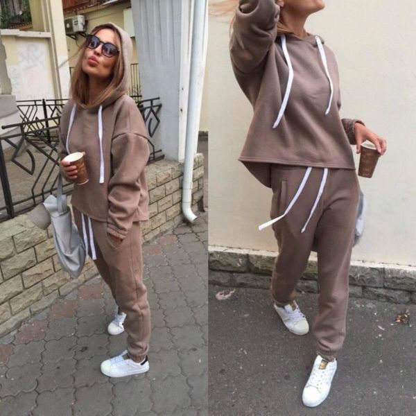 

fashion tracksuit long sleeve womens tracksuits thicken hooded 2 piece set casual sport suit women ca6983, Gray