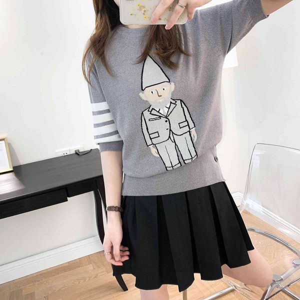 

2021tb summer new age reducing children's fun little old man pattern ice hemp thin bottomed knitted short sleeve t-shirt, White
