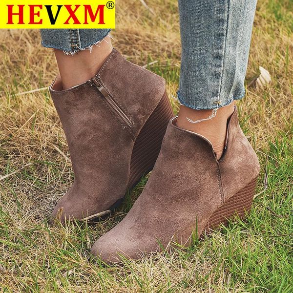 

boots pointed toe booties winter women leopard ankle footwear platform high heels wedges shoes woman bota feminina, Black