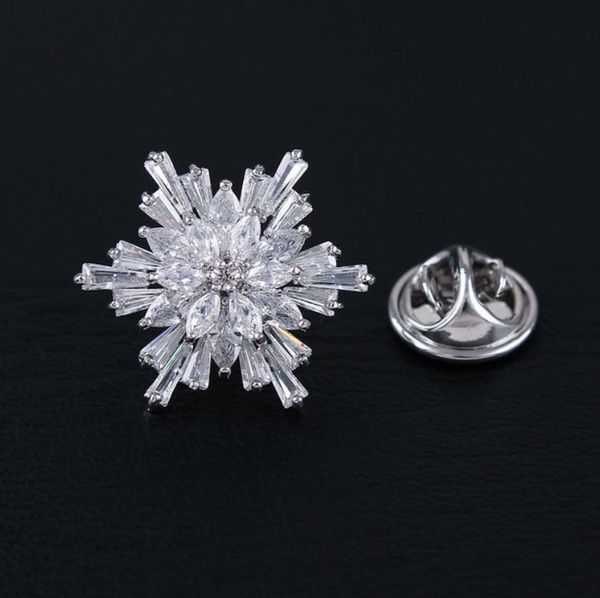

pins, brooches fashion cubic zirconia snowflake collar for women and men copper pins wedding jewelry luxury accessories, Gray