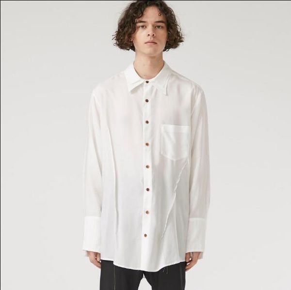 

xs-6xl 2021 men's clothing hair stylist original show style double lapel asymmetric hem casual shirt plus size costumes shirts, White;black