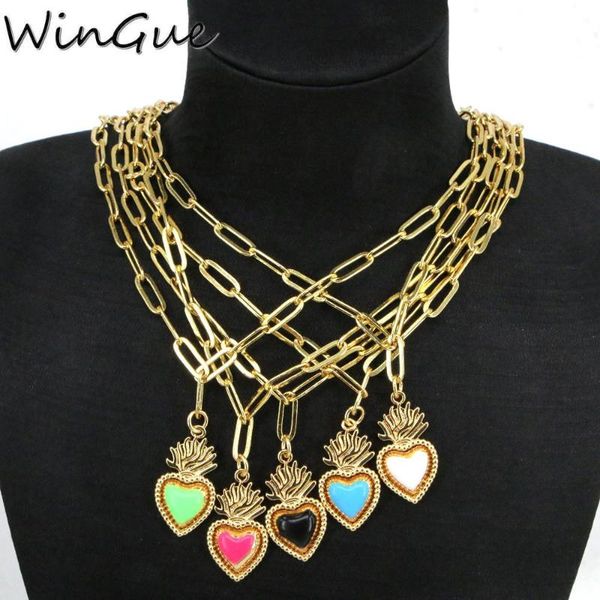 

pendant necklaces dainty enamel necklace cute heart metal copper collares mujer women 2021 trendy jewelry, Silver
