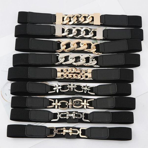 

belts luxury gold chain belt elastic silver metal waist for women stretch ladies coat ketting riem waistband 2.3cm, Black;brown