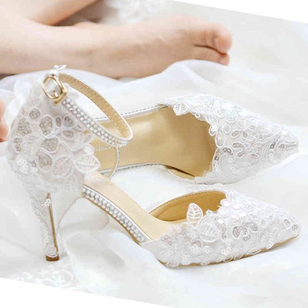 

slippers summer lace pointed sandals stiletto high heel bridesmaid wedding shoes white gift banquet dress large size women's, Black