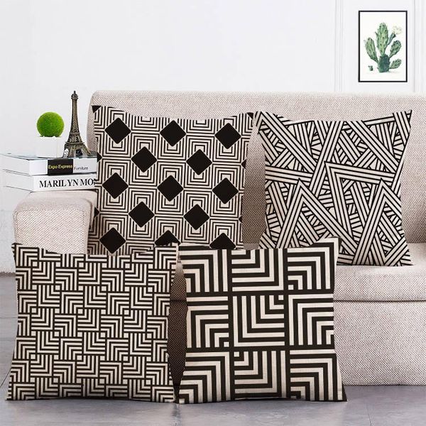 

black and white geometric cushion cover simple lines pillowcase sofa couch bedroom home decor 45x45cm decoration t128 cushion/decorative pil
