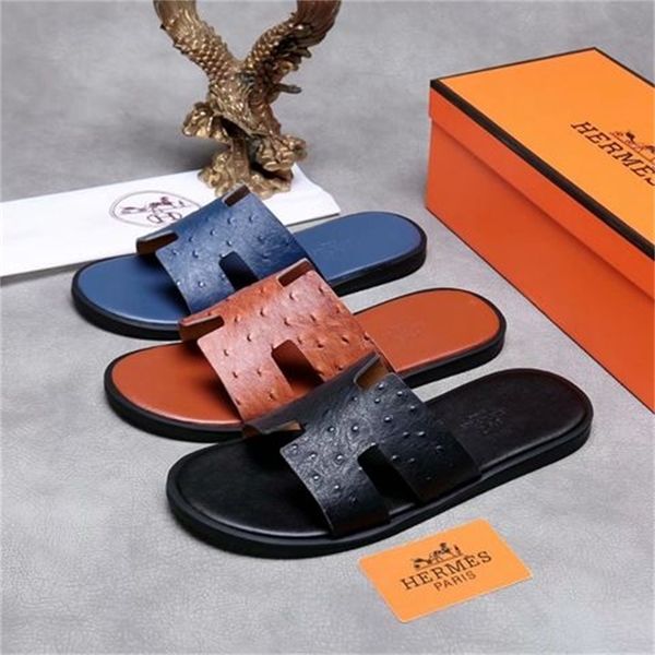 

slipper h family cowhide slippers for men to wear in summerzly, Black