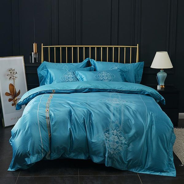 

bedding sets light blue embroidery  king jacquard cotton set duvet cover pillowcase flat sheet bedspreads home el bedclothes