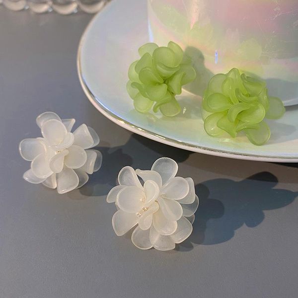 

stud 2021 korean arrival frosted resin flower fresh lovely sweet green white earrings for women fashion jewelry, Golden;silver