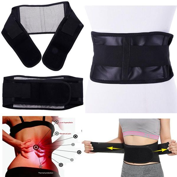 

adjustable magnetic tourmaline self-heating therapy waist support belt lumbar back brace double band, Black;gray