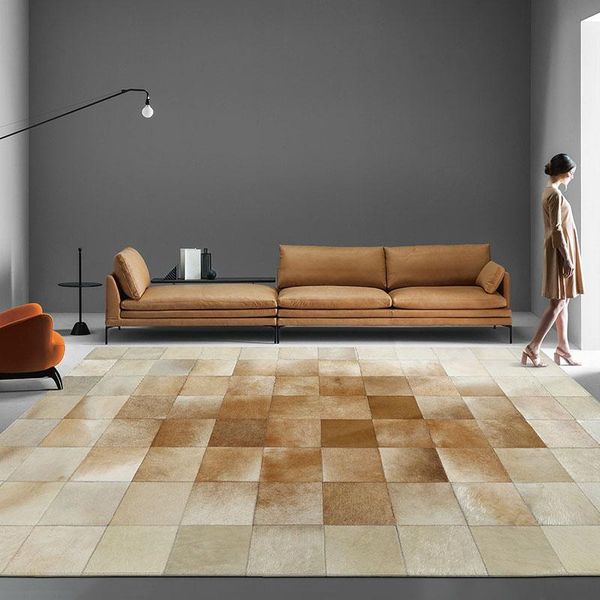 

american style cowhide patchwork rug , big size genuine cow skin fur carpet, plaid decorative living room carpets