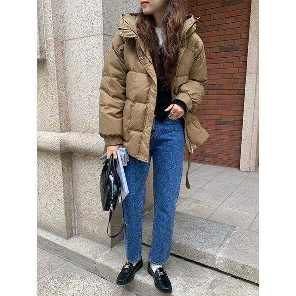 

women's down & parkas yifu jacket 2021 korean winter lace up waist 90 white duck bread chao 21229, Black