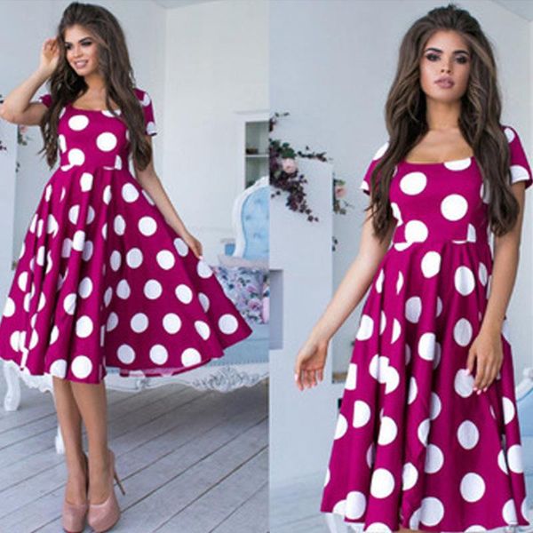 

pregnant women's digital round neck big wave point swing dress maternity dresses, White