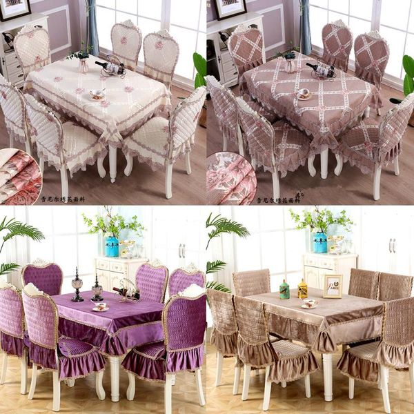 

table cloth high grade luxurious chenille\linen dining set 1pcs lace tablecloth round\rectangle 6pcs chair cover bundle sale