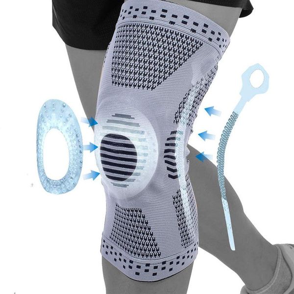 

compression kneepad sleeve elastic wraps silicone gel spring force knee brace support joint protector sport elbow & pads, Black;gray