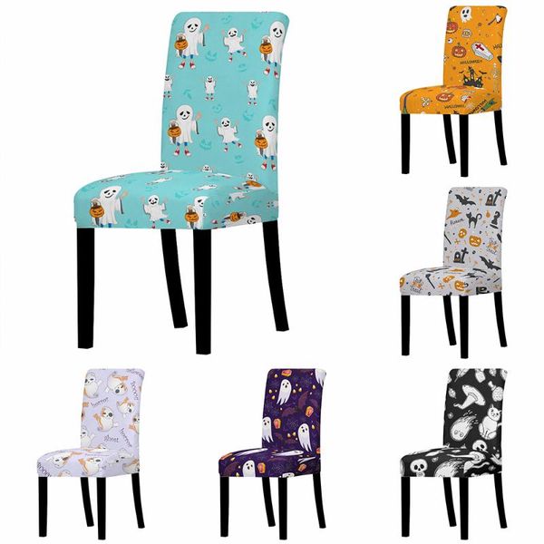 

chair covers happy halloween elastic cover stretch seat ghost pumpkin printed slipcover for dining room el banquet home