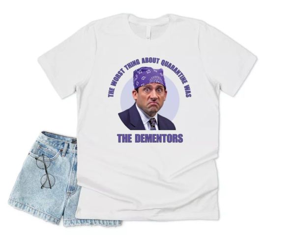 

michael scott quarantine dementors t-shirt funny self isolation prison mike, White;black