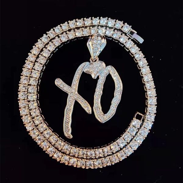 

pendant necklaces men women hip hop xo letters necklace with 4mm zircon tennis chain iced out bling hiphop fashion jewelry, Silver