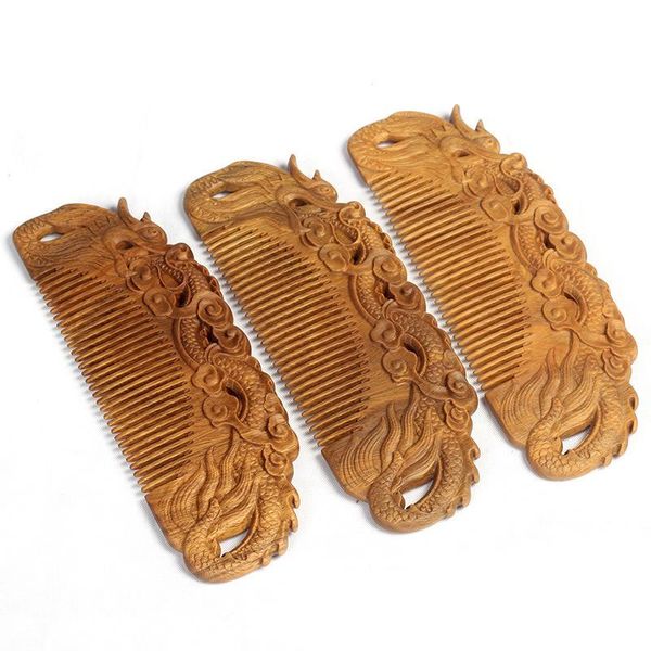 

hair brushes green sandalwood wood comb anti-static massage exquisite double sided carved wooden gift for girlfriend ma, Silver