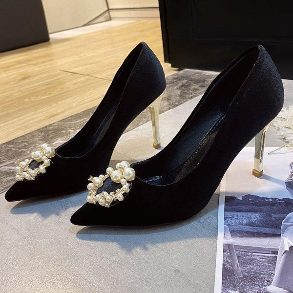 

dress shoes beaded shallow mouth high heel women pumps stiletto solid color wedding woman pointed toe nice, Black