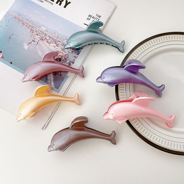 

yamog pure color dolphin model hair clamps korean women animal plastic head claw clips female solid scrunchies ponytail headdress hairpins h, Slivery;golden